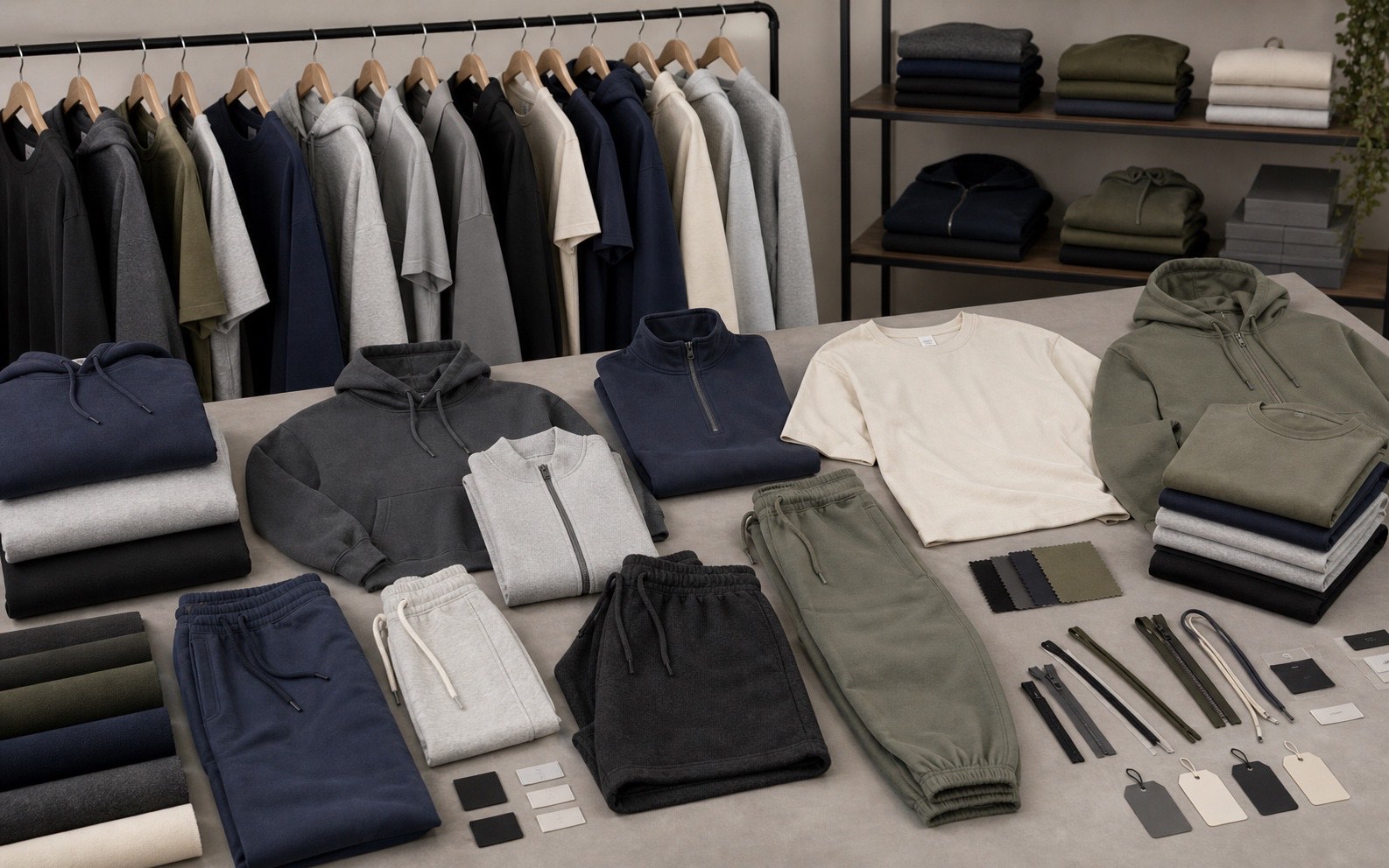 Private label athleisure hoodies joggers tracksuits fleece swatches and trims
