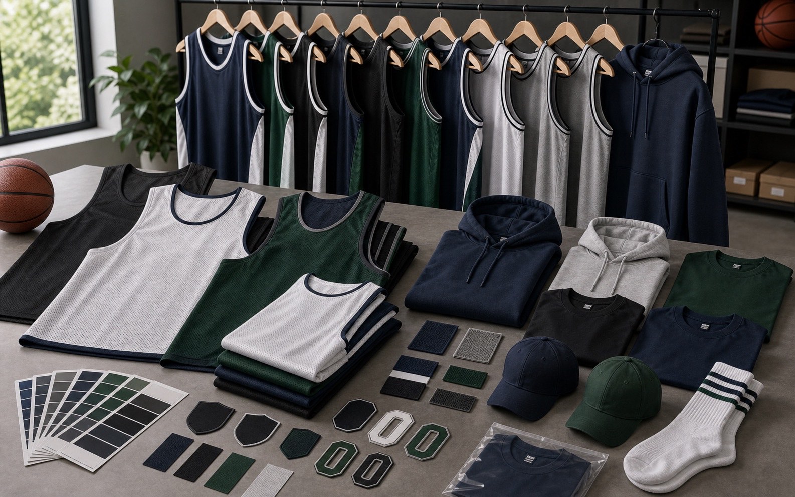 Custom reversible basketball practice vests shooting shirts fan hoodies socks caps patches and club merchandise