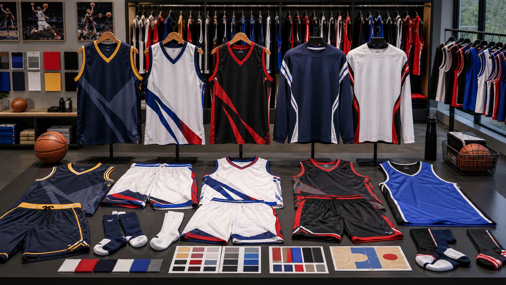 Custom basketball uniforms jerseys shorts socks and warm-up apparel