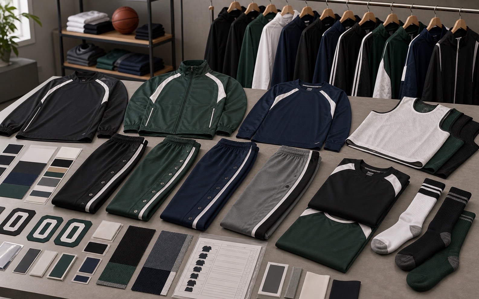 Custom basketball warm-up apparel shooting shirts jackets reversible vests socks trims and team packing