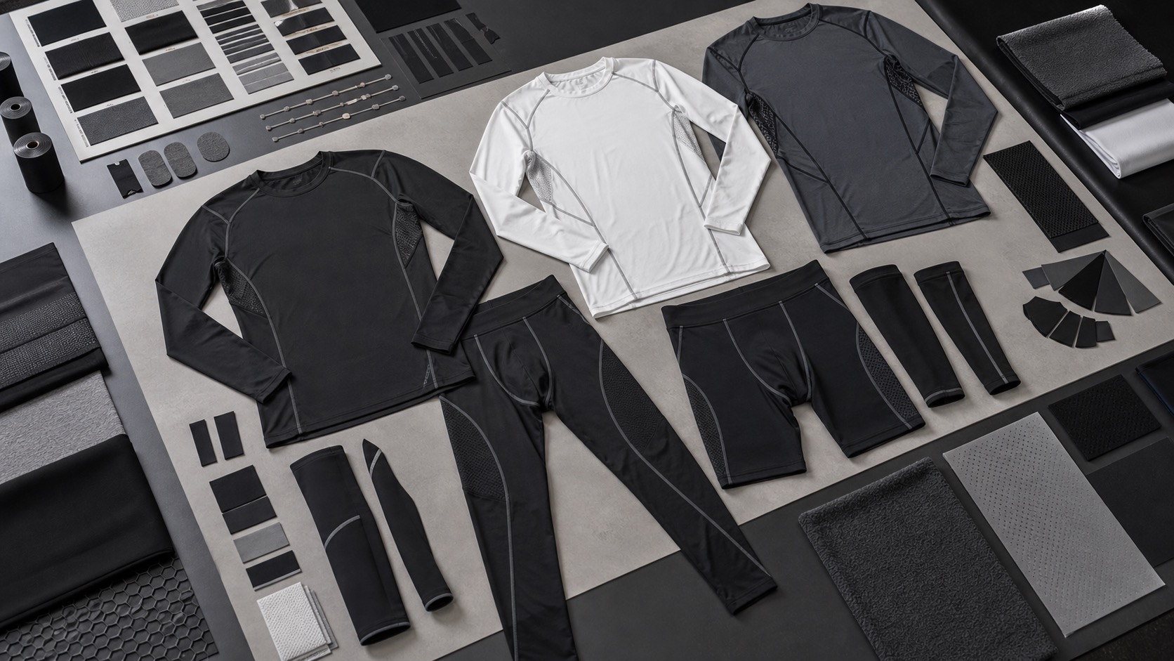 Private label compression base layers training tops tights half tights sleeves mesh panels logo placements and performance fabric options