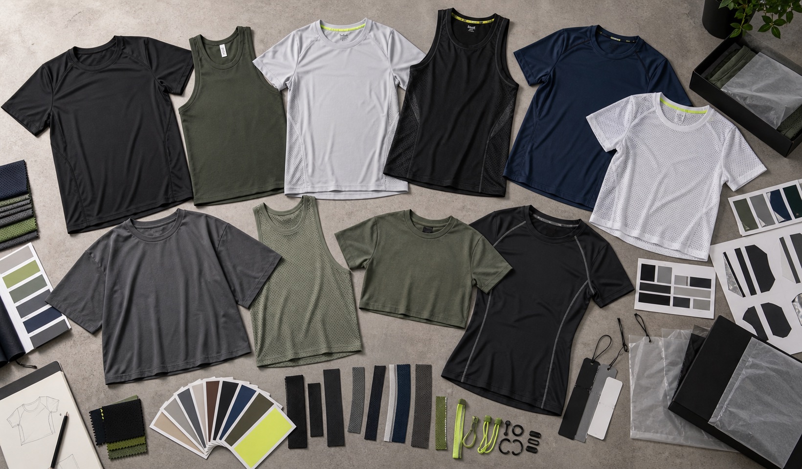 Private label gym T-shirts and tank tops with performance tees mesh tanks oversized pump covers crop tops labels and packaging