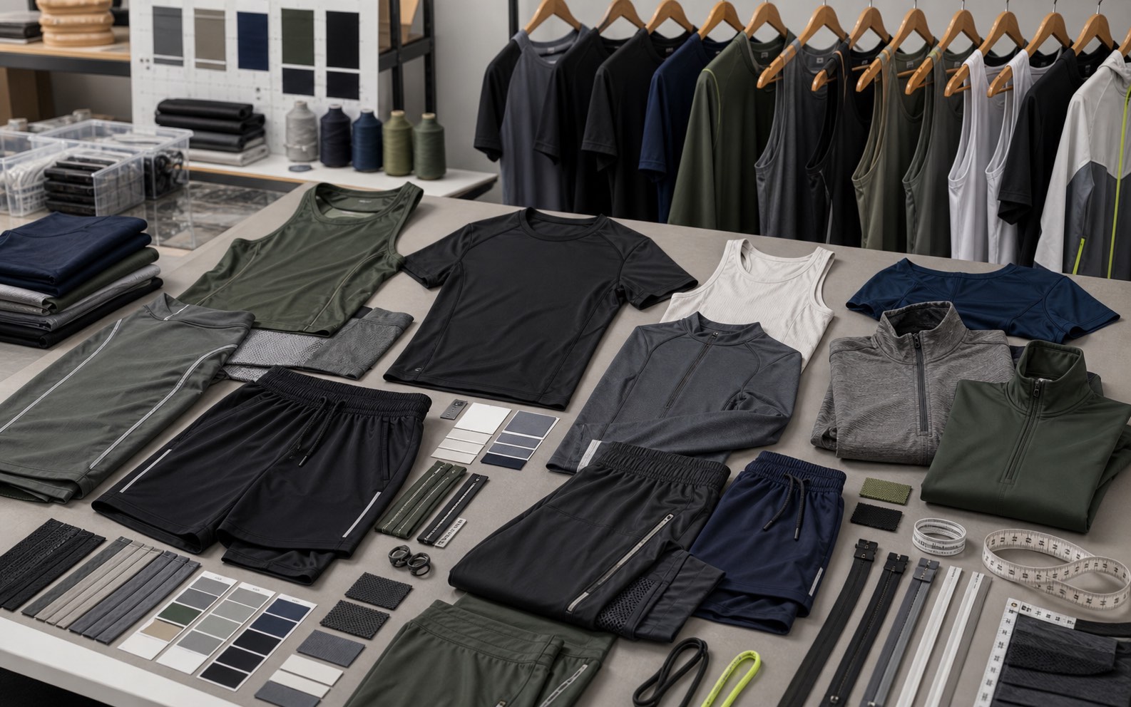 New performance training wear capsule with gym tees tanks shorts joggers quarter zips trims mesh panels and labels