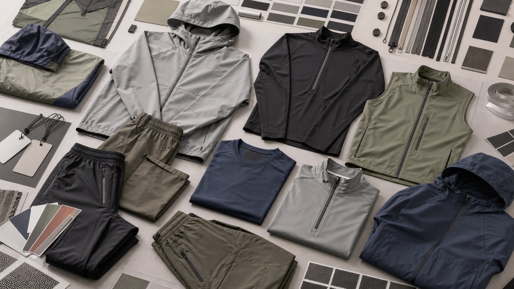 Custom gym outdoor training outerwear warm up jackets quarter zips track pants rain shells and packaging for private label brands